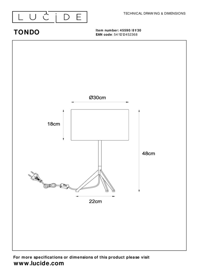 Lucide TONDO - Stolná lampa - Ø 30 cm - 1xE27 - Čierna